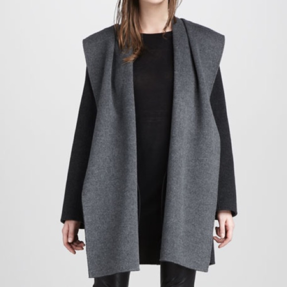 Vince Drape Hooded Coat - Gray